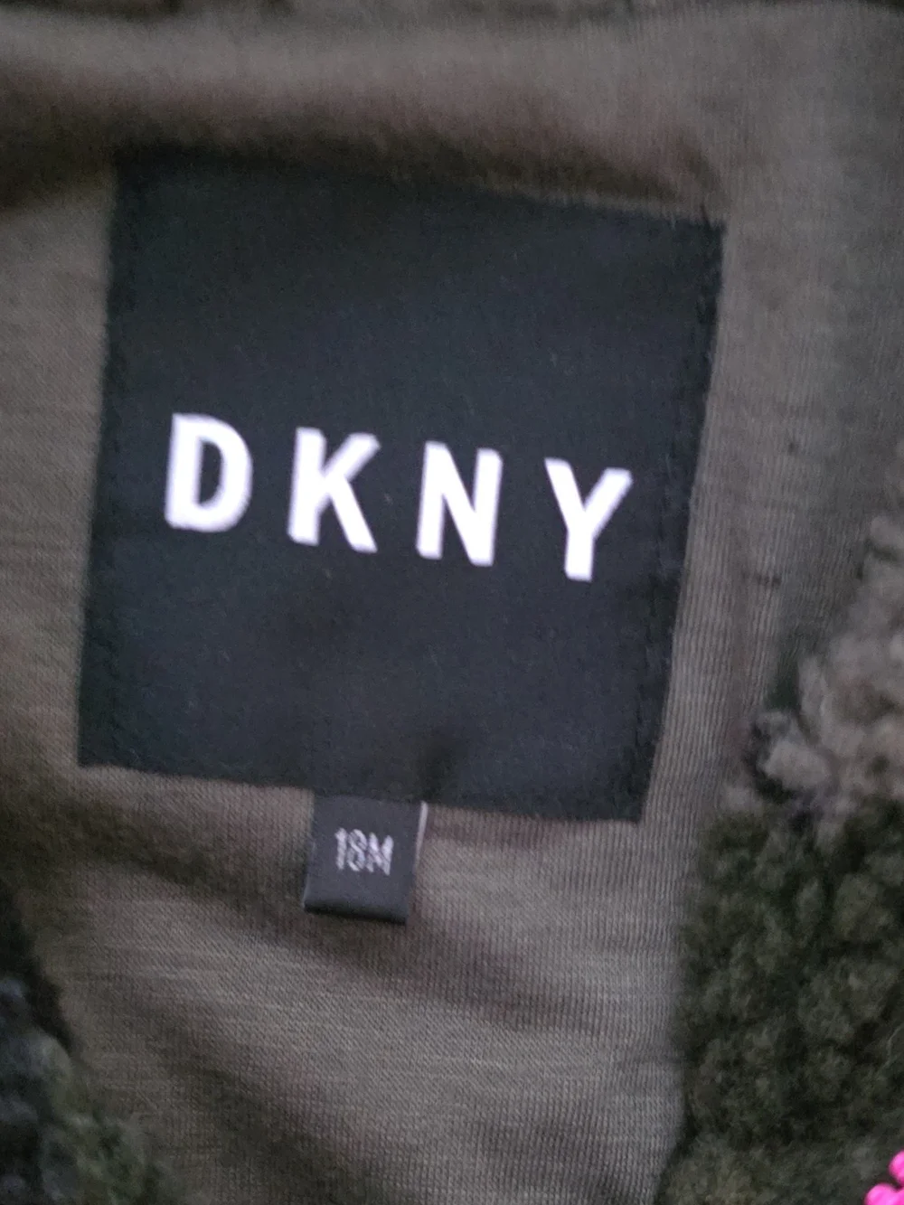 DKNY Olive Sherpa Jacket with Pink Accent
